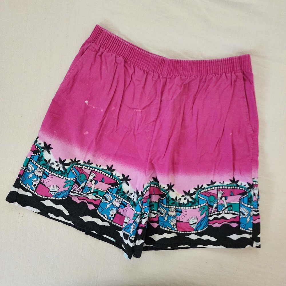 Vintage beach shorts pink men's pockets
